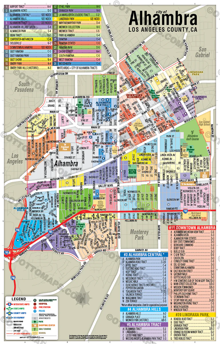 Alhambra Map, Los Angeles County, CA - FILES - PDF and AI, editable, vector, royalty free