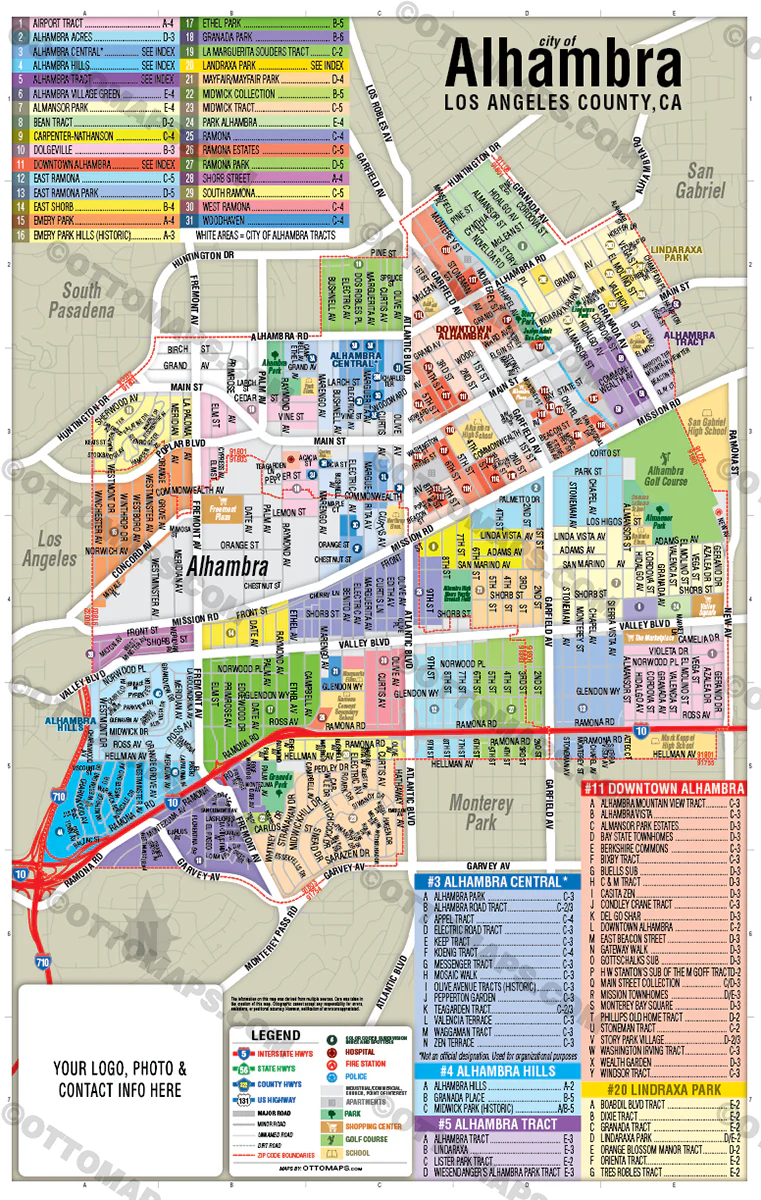 Alhambra Map, Los Angeles County, CA - FILES - PDF and AI, editable, vector, royalty free - Image 3