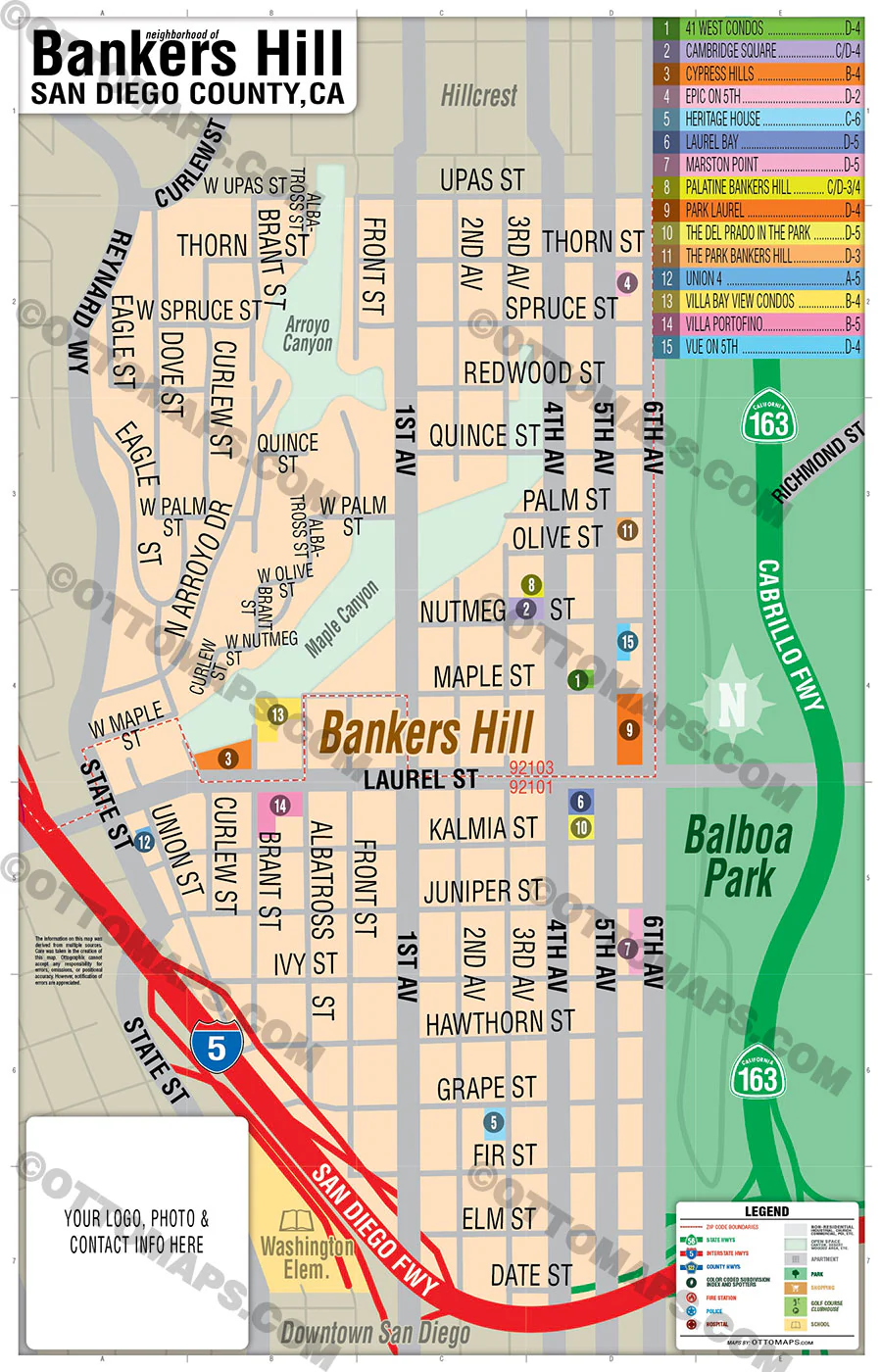 Bankers Hill Map, San Diego, CA - FILES - PDF and AI Files, editable, vector, royalty free - Image 2