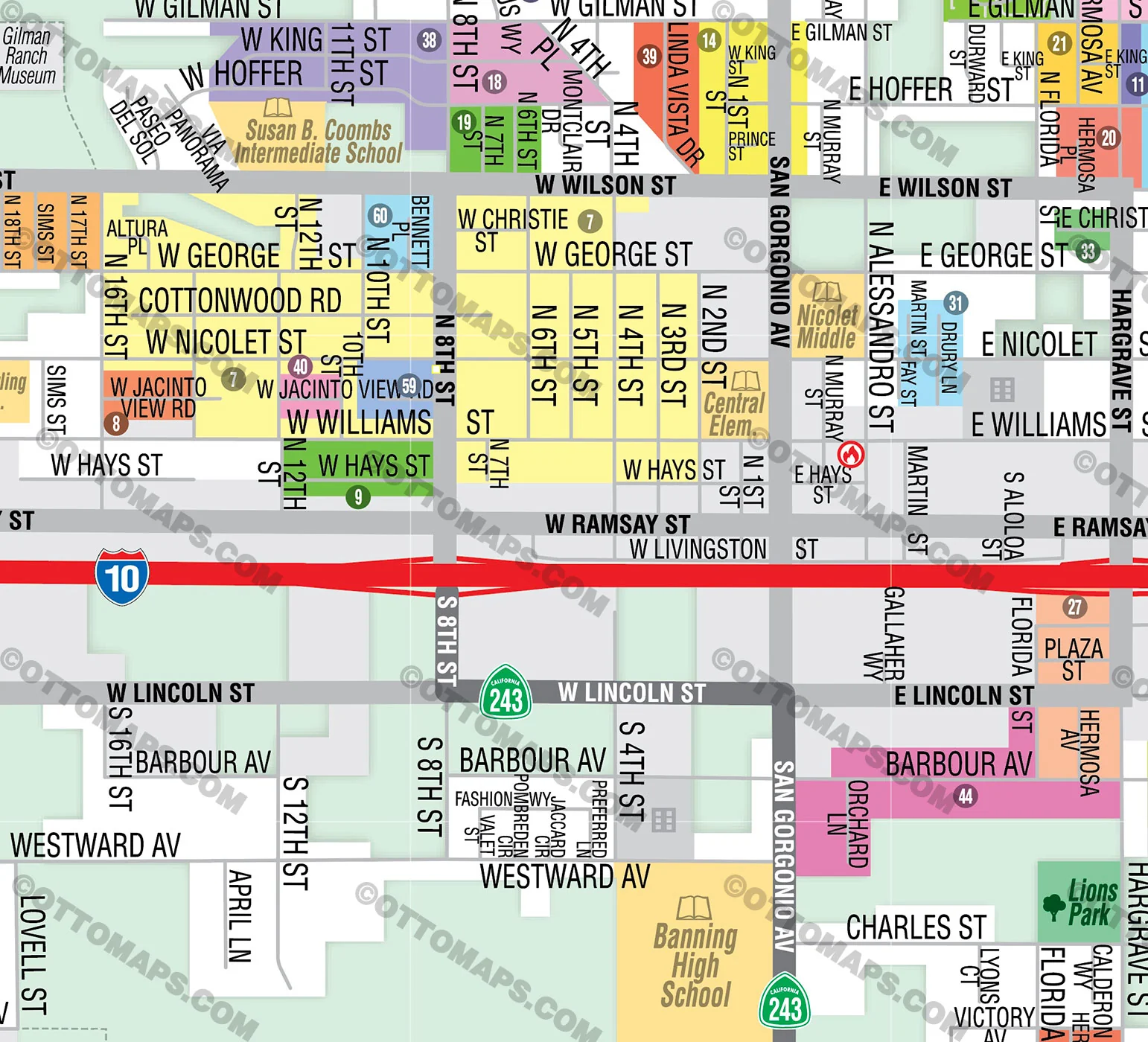 Banning Map, Riverside County, CA - FILES - PDF and AI, editable, vector, royalty free - Image 2