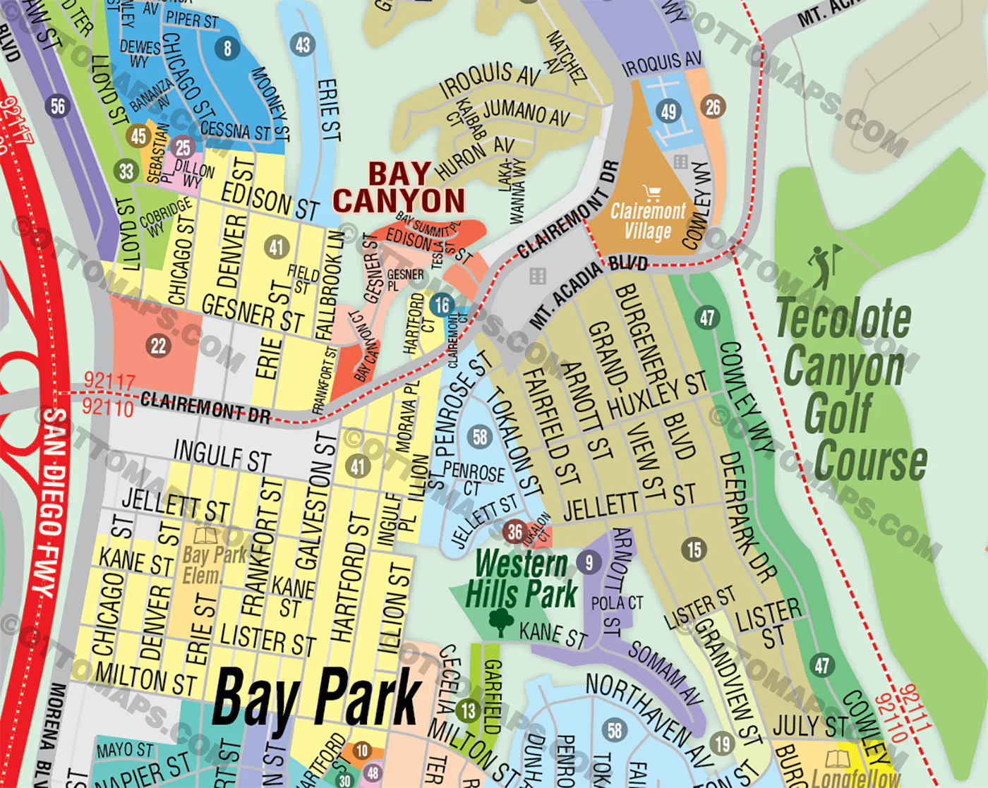 Bay Park Map, San Diego, CA - FILES - PDF and AI Files, editable, vector, royalty free - Image 2