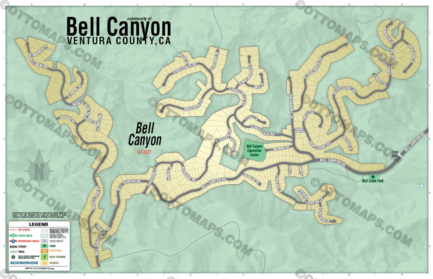 Bell Canyon Map, Ventura County, CA - FILES - PDF and AI Files, editable, vector, royalty free - Image 2