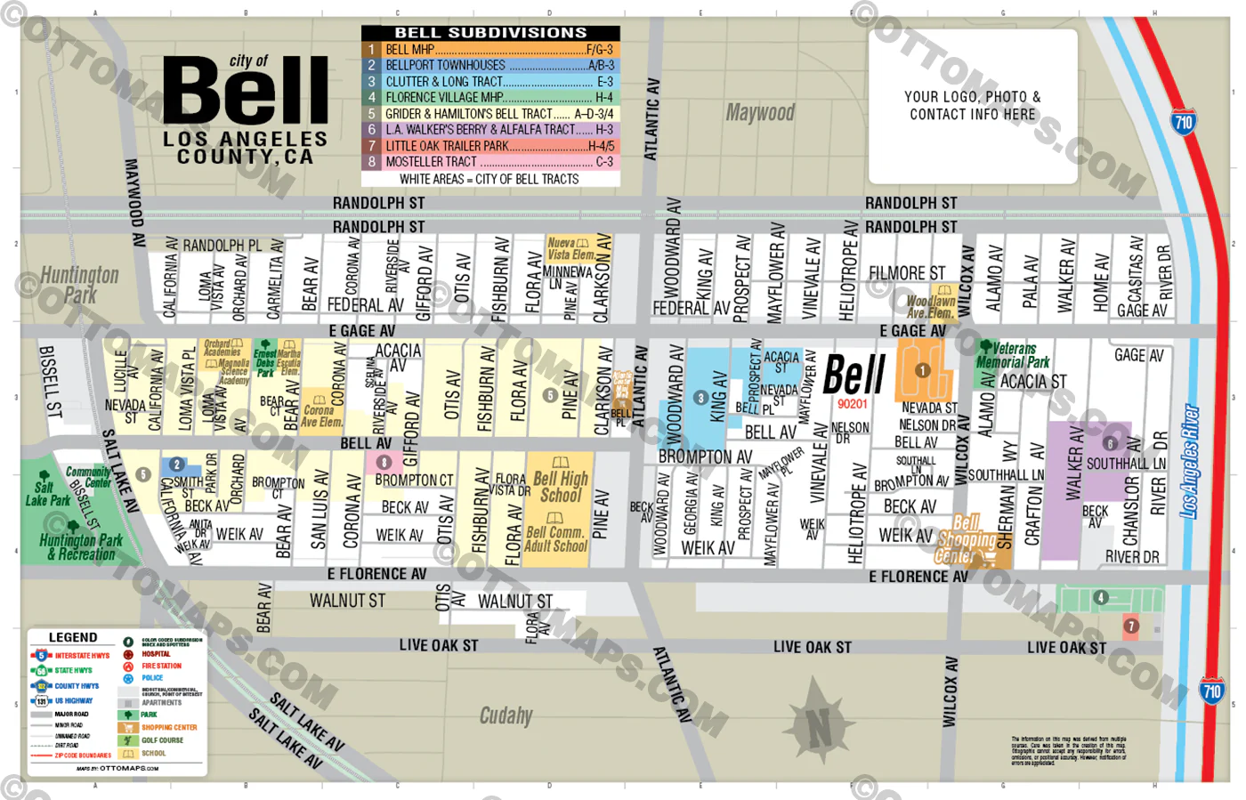 Bell Map, Los Angeles County, CA - FILES - PDF and AI, editable, vector, royalty free