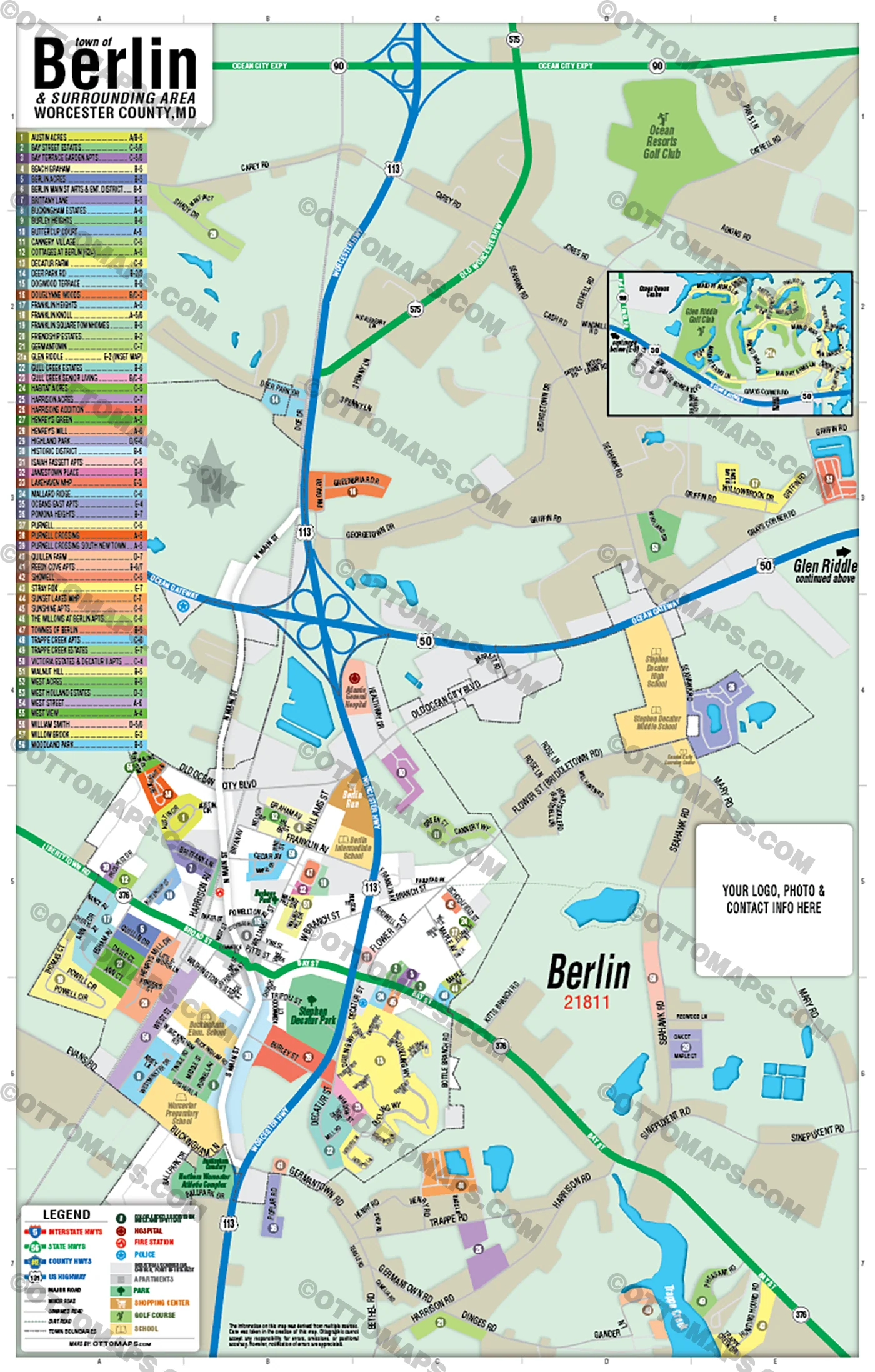 Berlin Map, Worcester County, MD - FILES - PDF and AI Files, editable, vector, royalty free - Image 3