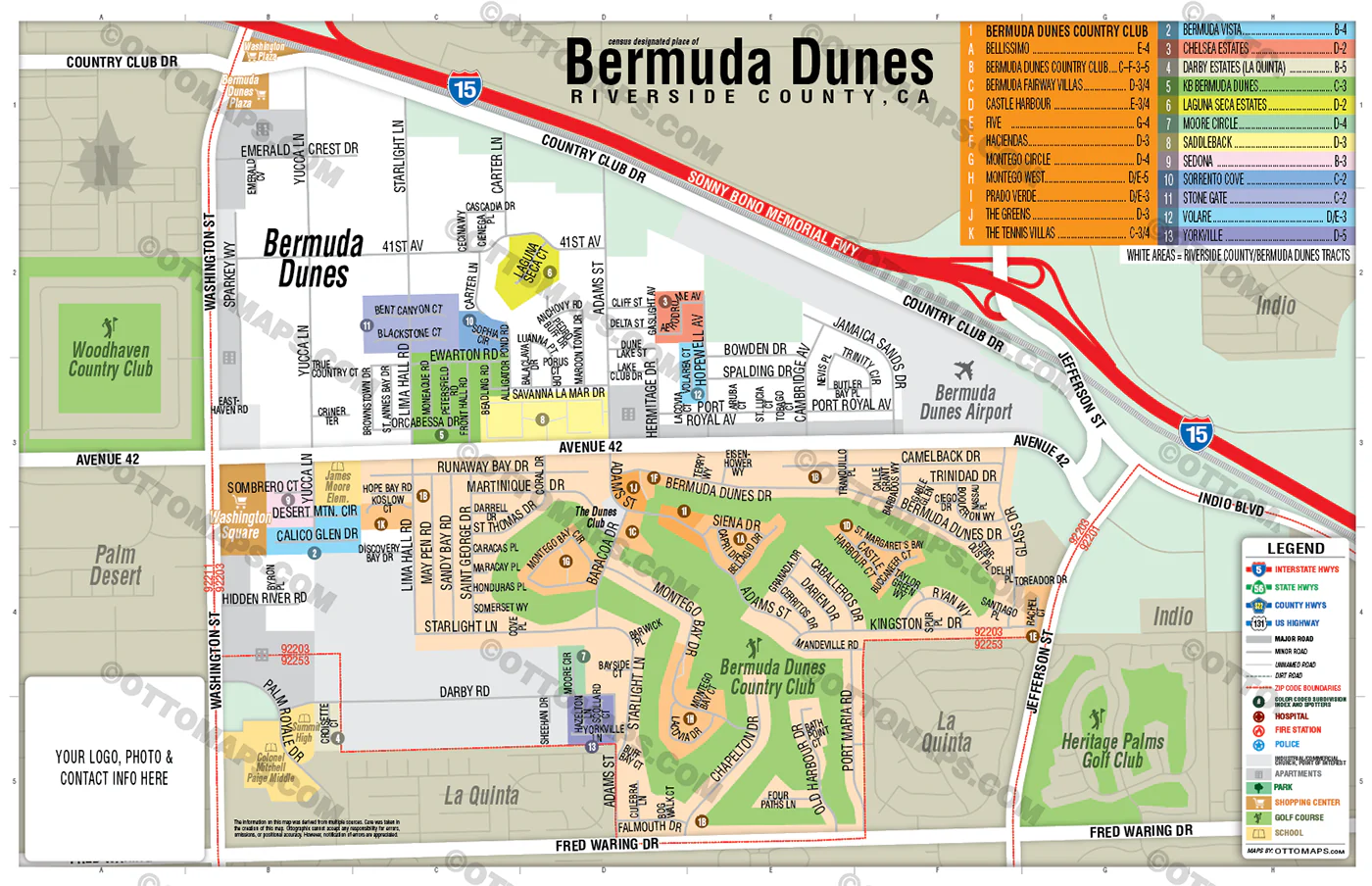 Bermuda Dunes Map, Riverside County, CA - FILES - PDF and AI, editable, vector, royalty free - Image 3