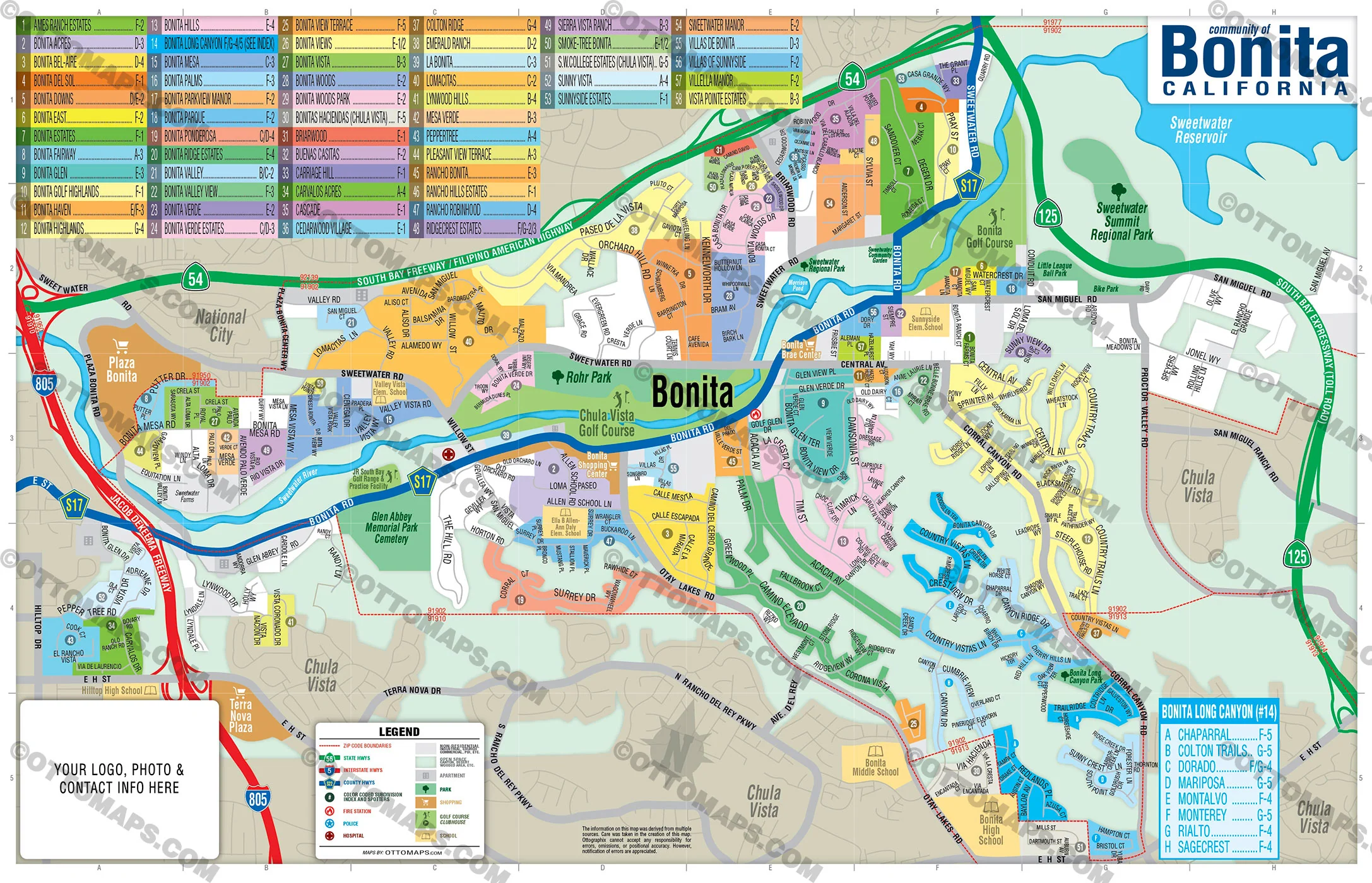 Bonita Map, San Diego County, CA - FILES - PDF and AI Files, editable, vector, royalty free - Image 3