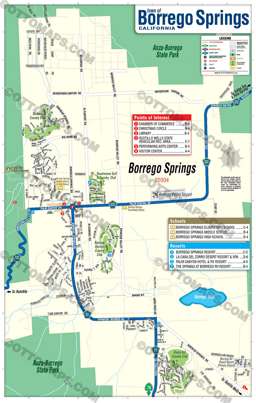 Borrego Springs Map, San Diego County, CA - POSTER PRINTS - Image 2