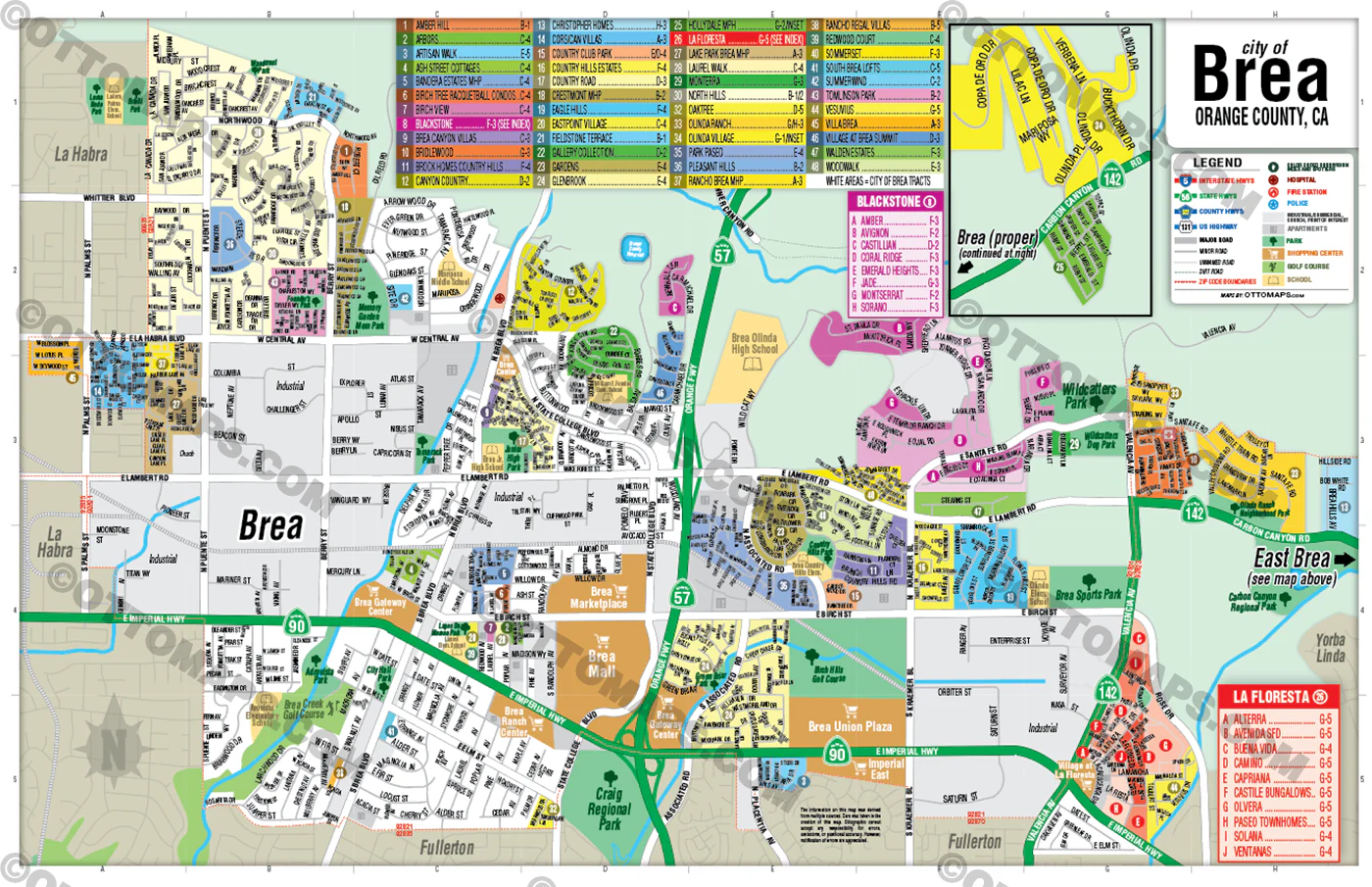 Brea Map, Orange County, CA - FILES - PDF and AI, editable, vector, royalty free