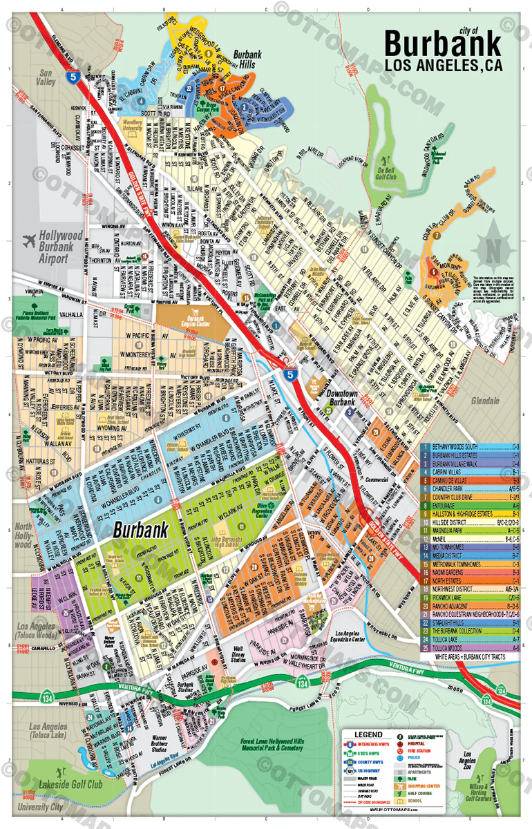 Burbank Map, Los Angeles County, CA - POSTER PRINTS - Image 2