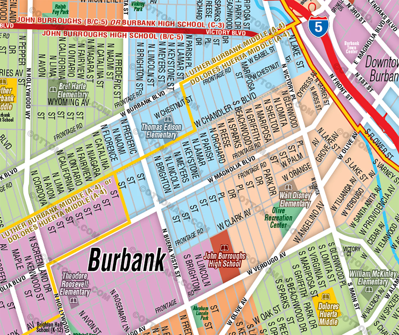 Burbank Unified School District Map, Los Angeles County, CA - FILES - PDF and AI, editable, vector, royalty free - Image 2