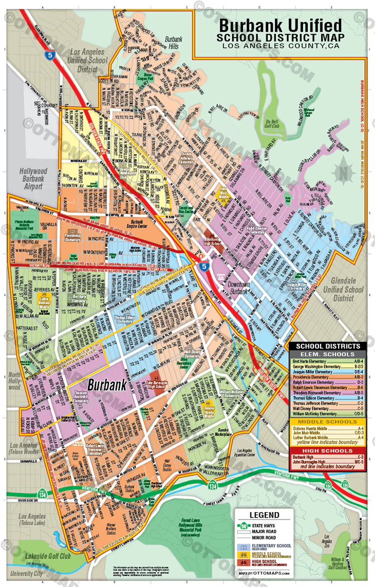 Burbank Unified School District Map, Los Angeles County, CA - POSTER PRINTS - Image 2