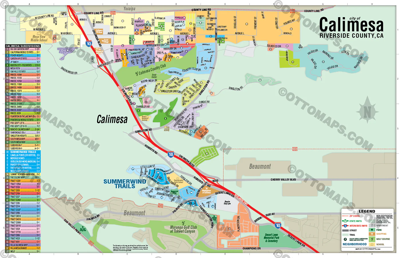 Calimesa Map, Riverside County, CA - FILES - PDF and AI, editable, vector, royalty free