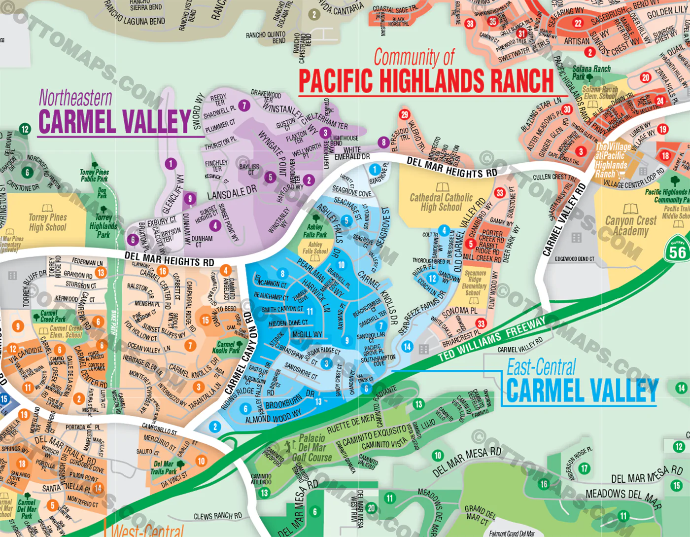Carmel Valley Map, San Diego County, CA - FILES - PDF and AI Files, editable, vector, royalty free - Image 2