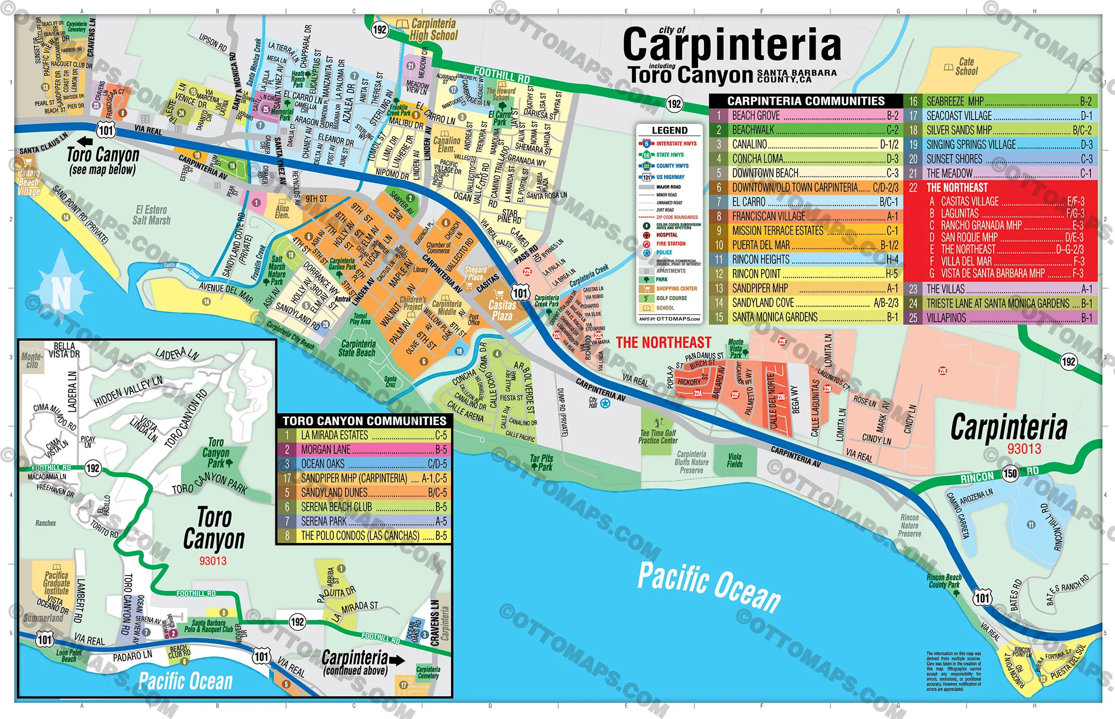 Carpinteria Map and Toro Canyon Map, Santa Barbara County, CA - FILES - PDF and AI, editable, vector, royalty free - Image 3
