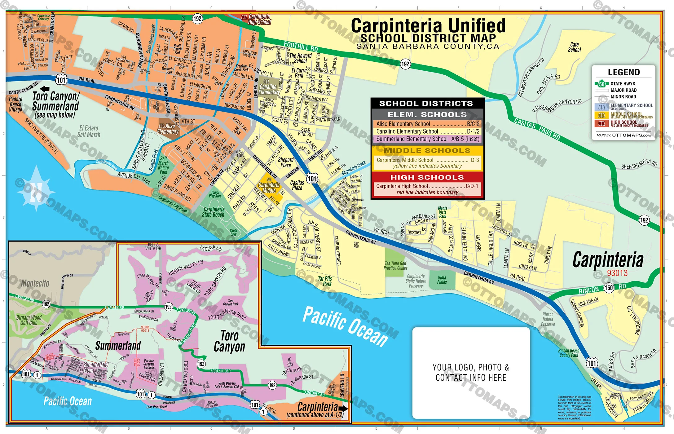 Carpinteria Unified School District Map - Santa Barbara County, CA - FILES - PDF and AI, editable, vector, royalty free