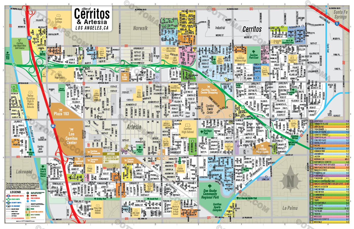 Cerritos Map with Artesia, Los Angeles County, CA - POSTER PRINTS - Image 2