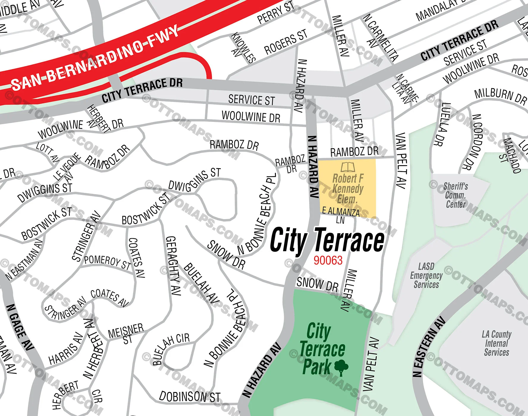 City Terrace Map, East LA, Los Angeles County, CA - FILES - PDF and AI, editable, vector, royalty free - Image 2