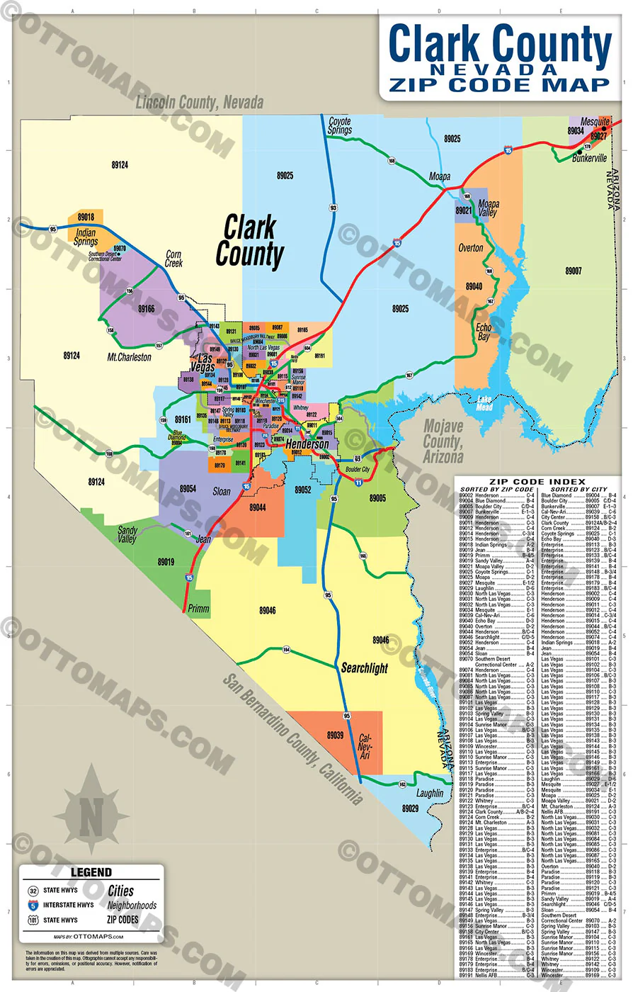 Clark County Nevada Zip Code Map - FILES - PDF and AI, editable, vector, royalty free - Image 3