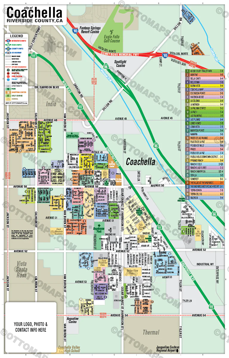 Coachella Map, Riverside County, CA - FILES - PDF and AI, editable, vector, royalty free - Image 3