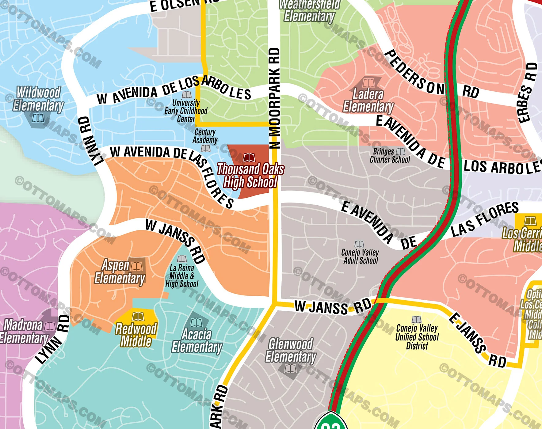 Conejo Valley School District Map - Ventura County, CA - FILES - PDF and AI, editable, vector, royalty free - Image 2