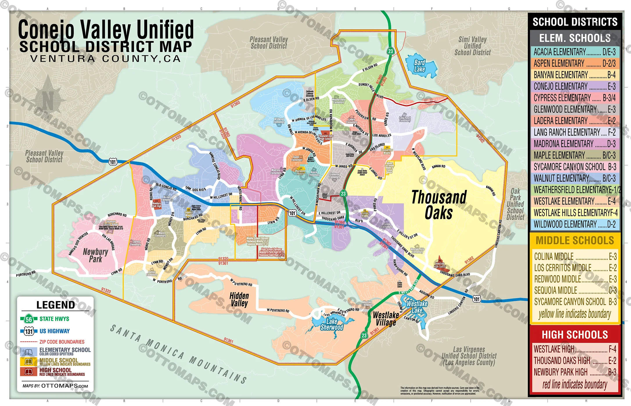 Conejo Valley School District Map - Ventura County, CA - FILES - PDF and AI, editable, vector, royalty free - Image 3