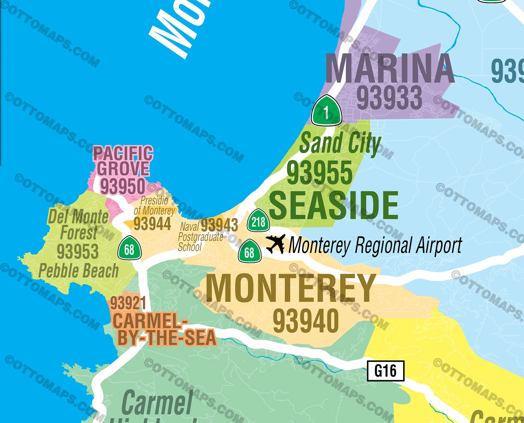 Monterey County Zip Code Map - California - FILES - PDF and AI, editable, vector, royalty free - Image 2