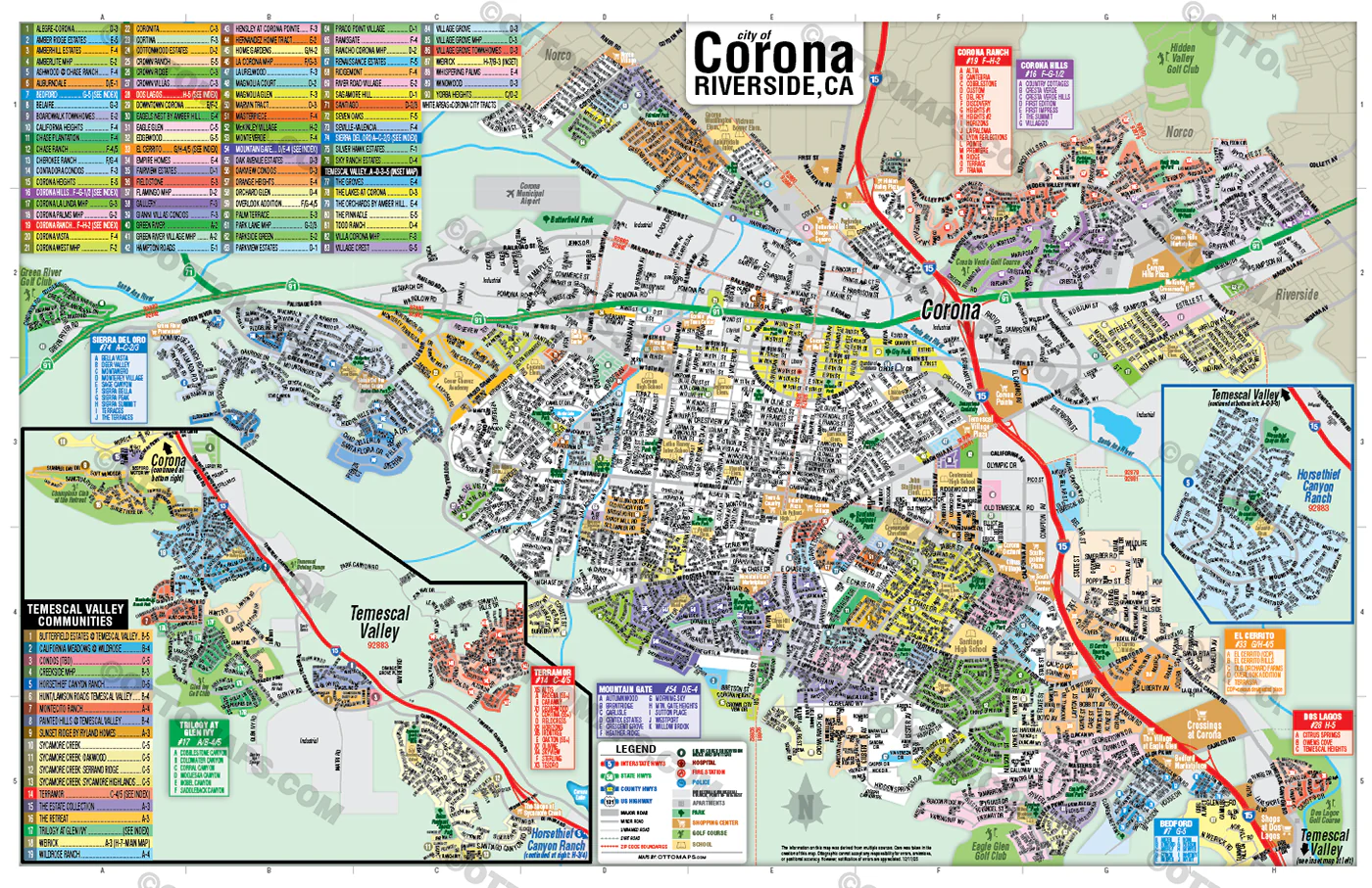 Corona Map with Temescal Valley, Riverside County - POSTER PRINTS - Image 2