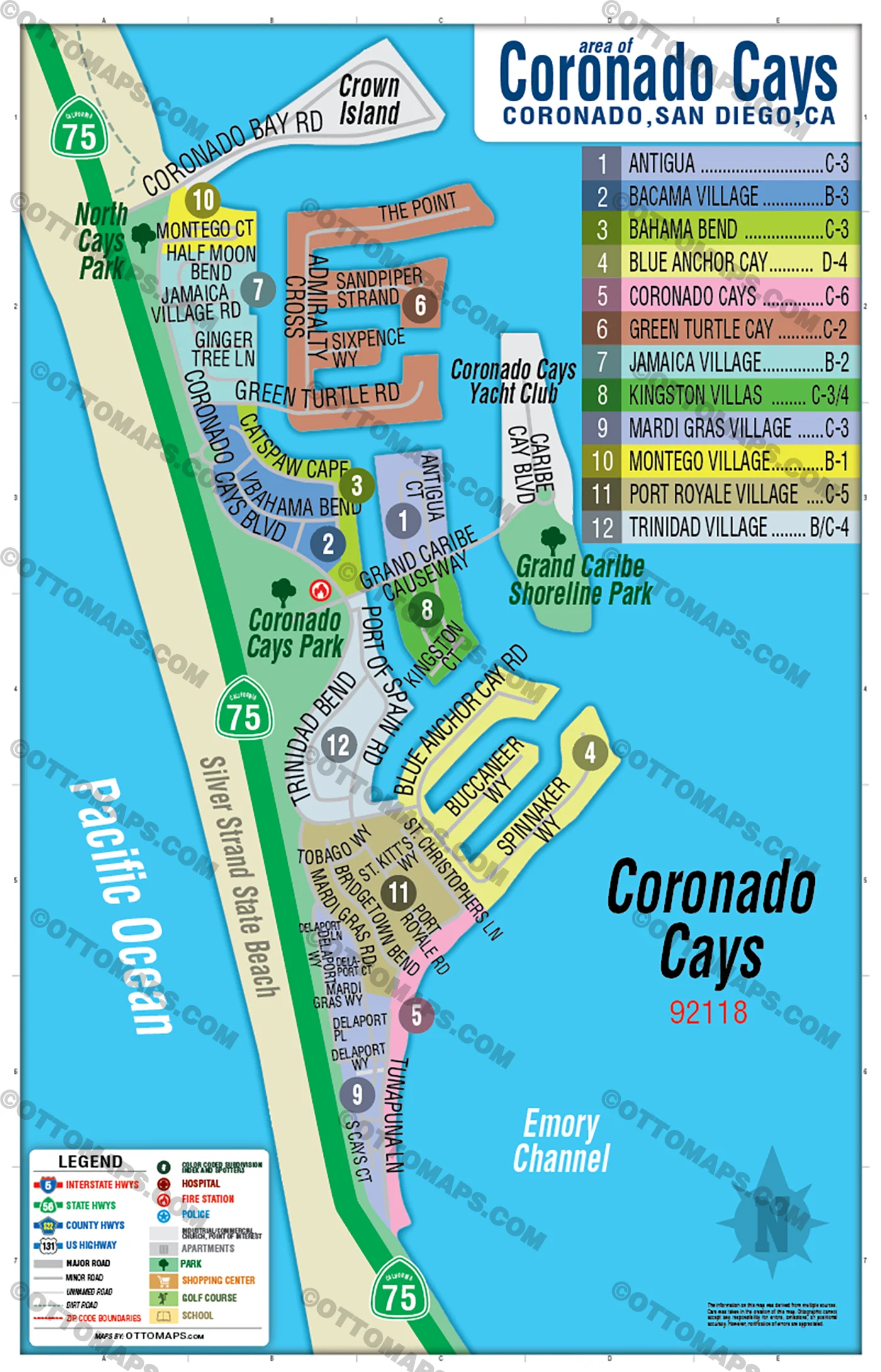 Coronado Cays Map, San Diego County, CA - POSTER PRINTS