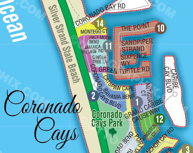 Coronado Map (3 options (Full, North & South), San Diego County, CA - FILES - PDF and AI, editable, vector, royalty free - Image 3
