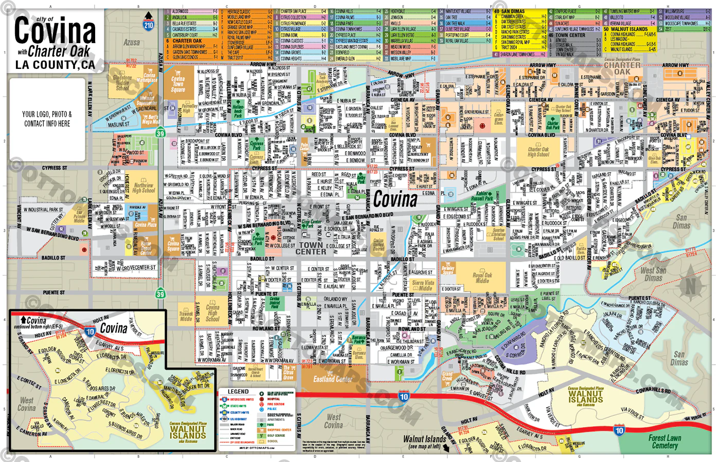 Covina Map, Los Angeles County, CA - FILES - PDF and AI Files, editable, vector, royalty free - Image 3