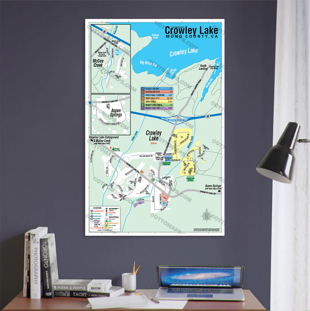 Crowley Lake Map, Mono County, CA - POSTER PRINTS