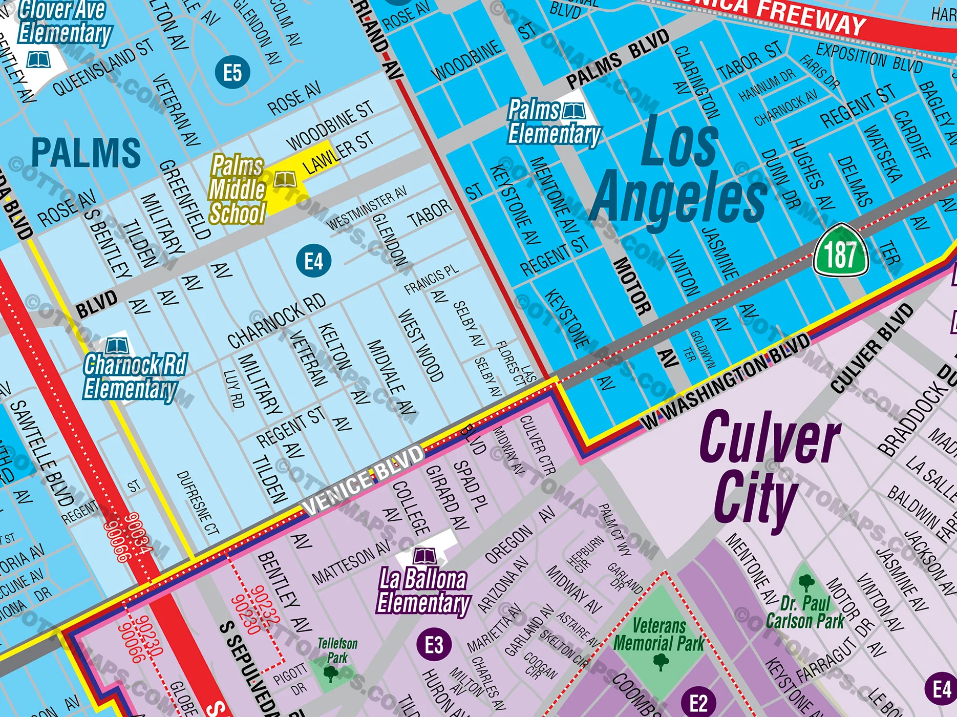 Culver City, Palms, Mar Vista, Del Rey School District Map - FILES - PDF and AI, editable, vector, royalty free - Image 2