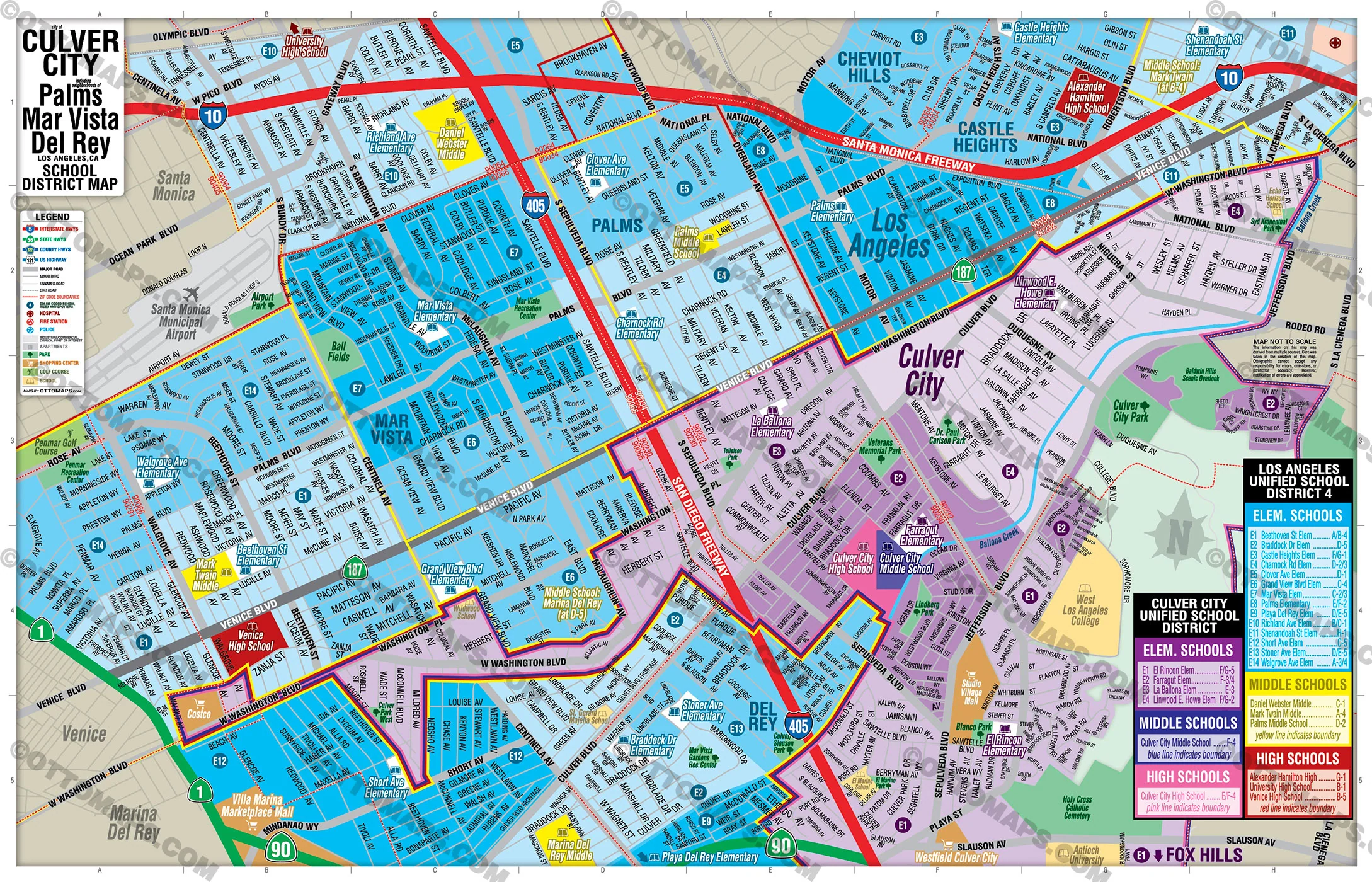 Culver City, Palms, Mar Vista, Del Rey School District Map - FILES - PDF and AI, editable, vector, royalty free - Image 3