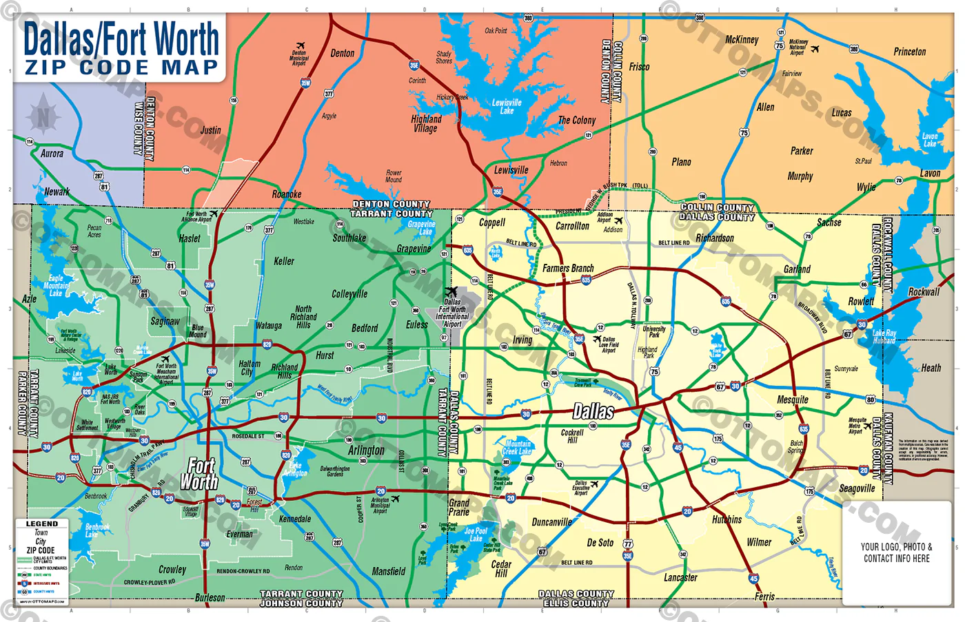 Dallas Fort Worth Map - no zip codes - FILES - PDF and AI, layered, editable, vector, royalty free - Image 3