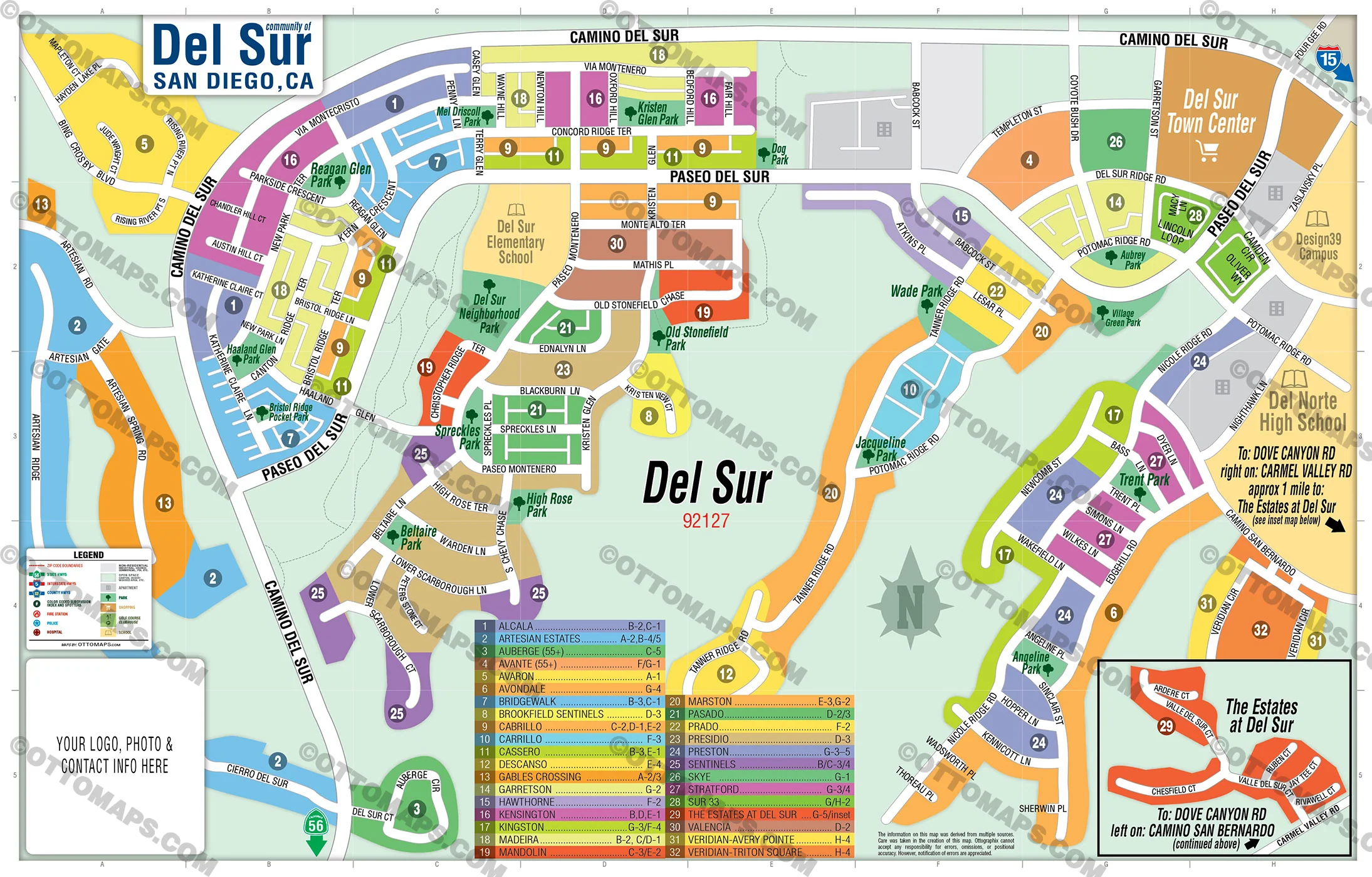 Del Sur Map, San Diego County, CA - FILES - PDF and AI, editable, vector, royalty free