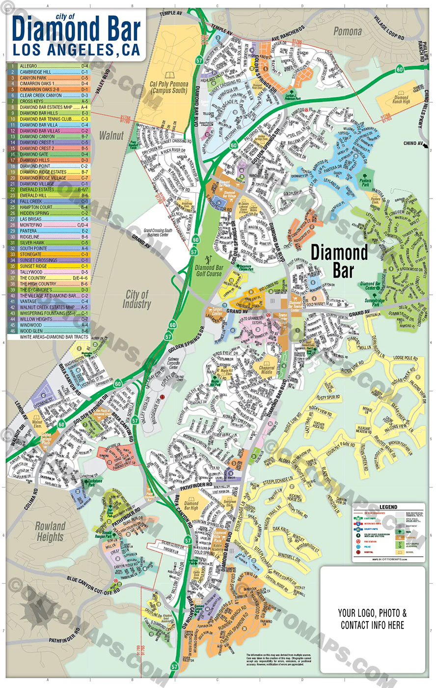 Diamond Bar Map, Los Angeles County, CA - FILES - PDF and AI, editable, vector, royalty free