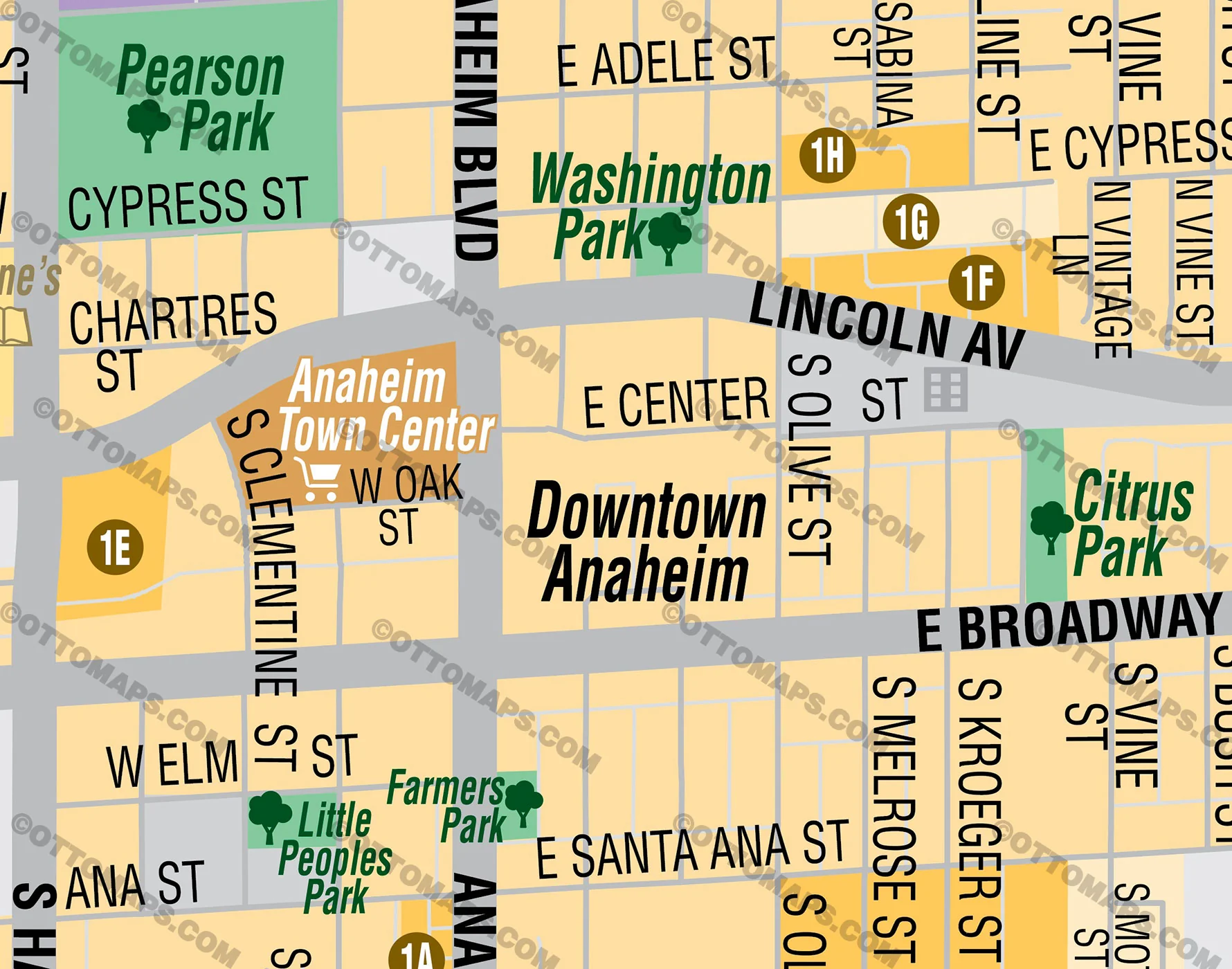 Downtown Anaheim Map, Orange County, CA - FILES - PDF and AI, editable, vector, royalty free - Image 2