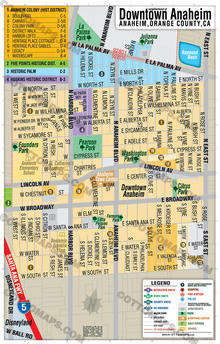 Downtown Anaheim Map, Orange County, CA - FILES - PDF and AI, editable, vector, royalty free - Image 3