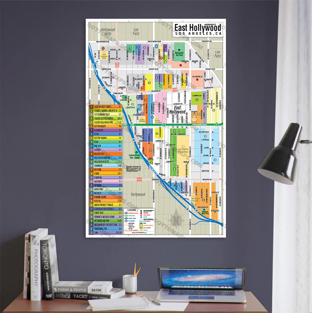 East Hollywood Map, San Diego County, CA - POSTER PRINTS