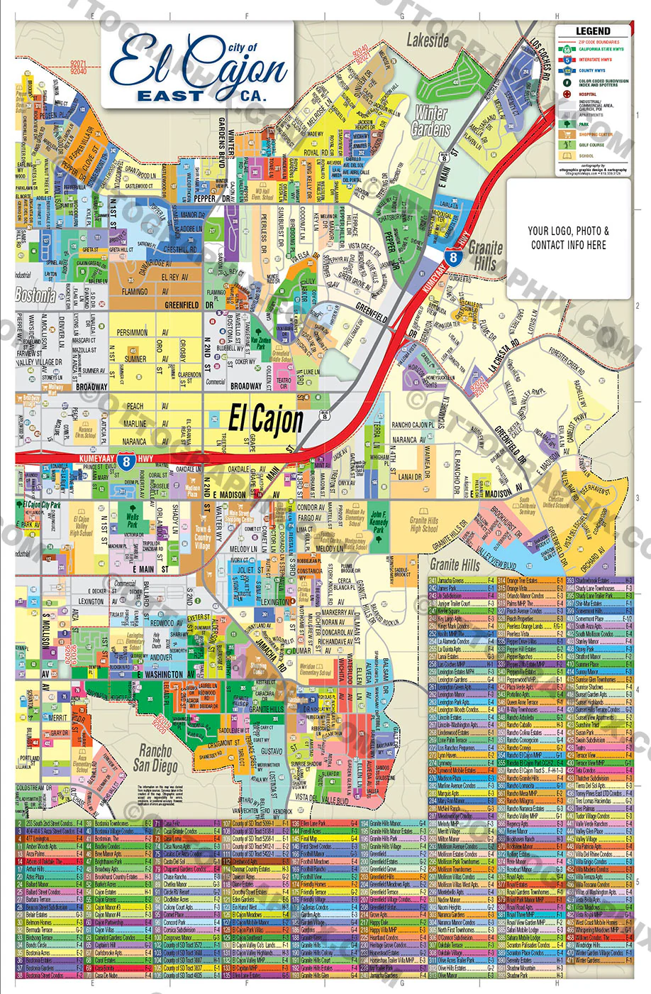 El Cajon Map (3 versions: Full, East & West), San Diego County, CA - FILES - PDF and AI, editable, vector, royalty free - Image 2