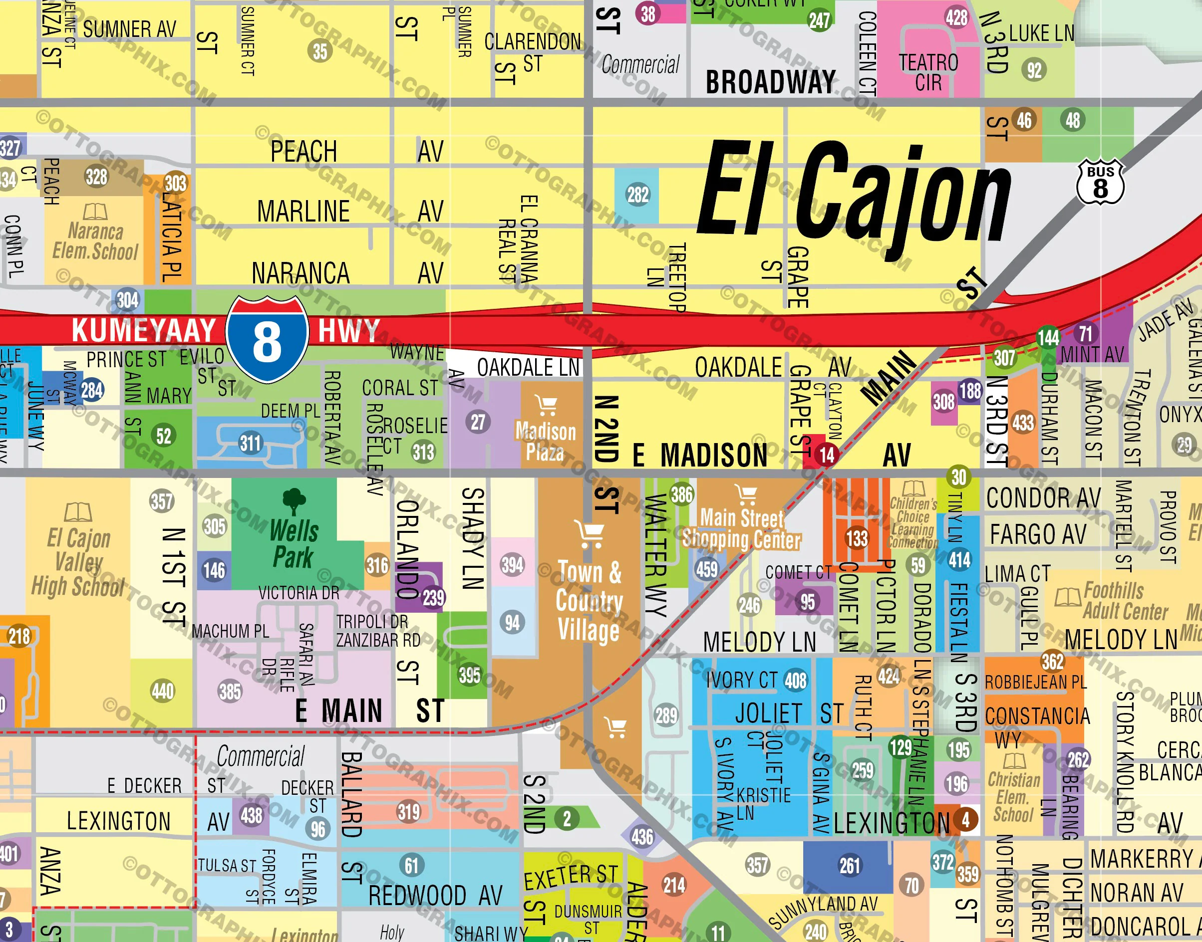 El Cajon Map (3 versions: Full, East & West), San Diego County, CA - FILES - PDF and AI, editable, vector, royalty free - Image 4