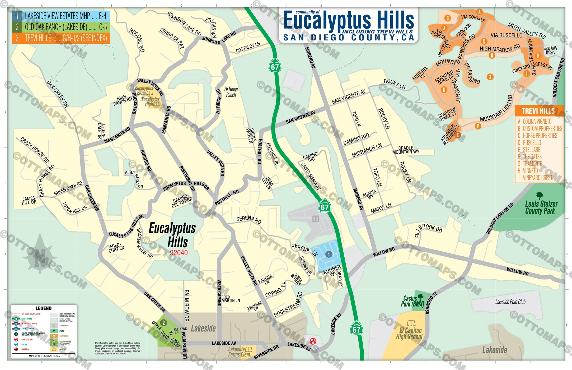 Eucalyptus Hills Map, San Diego County, CA - FILES - PDF and AI, editable, vector, royalty free - Image 3