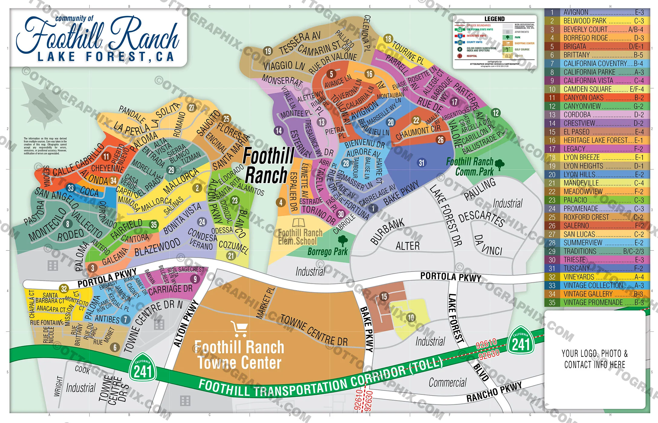 Foothill Ranch Map, Orange County, CA - FILES - PDF and AI, editable, vector, royalty free