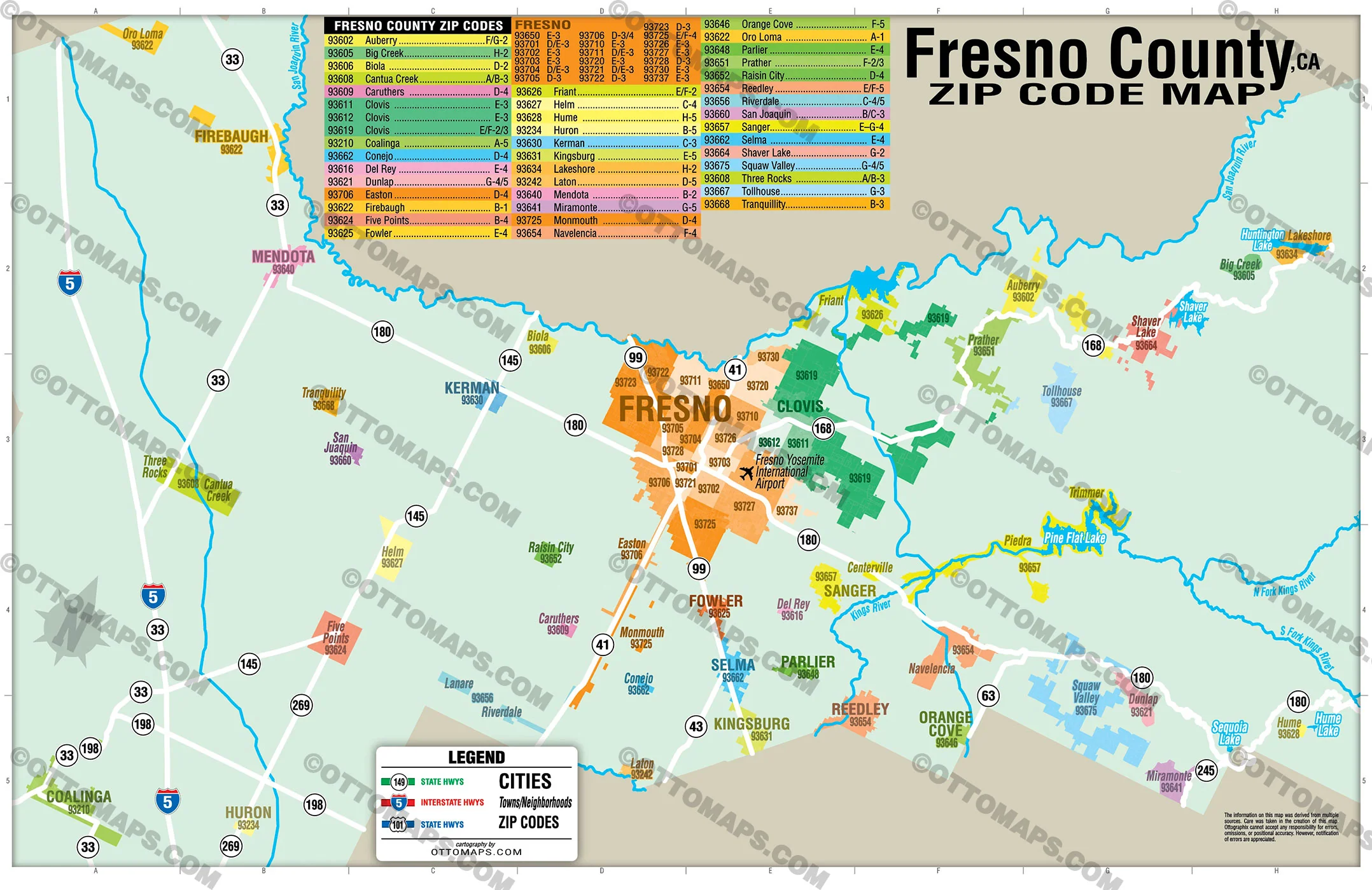 Fresno County Zip Code Map - California - FILES - PDF and AI, editable, vector, royalty free - Image 3