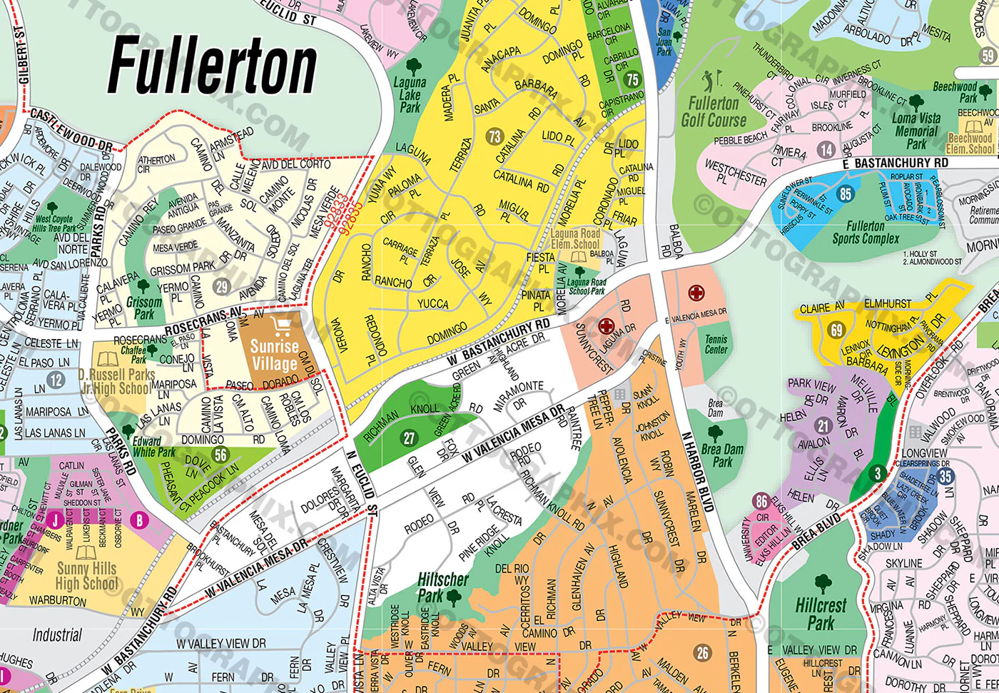 Fullerton Map, Orange County, CA - FILES - PDF and AI, editable, vector, royalty free - Image 2