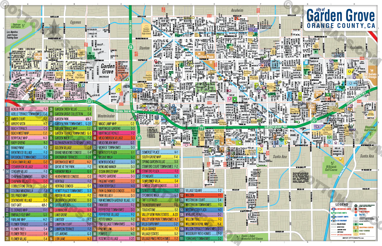 Garden Grove Map, Orange County, CA - FILES - PDF and AI Files, editable, vector, royalty free