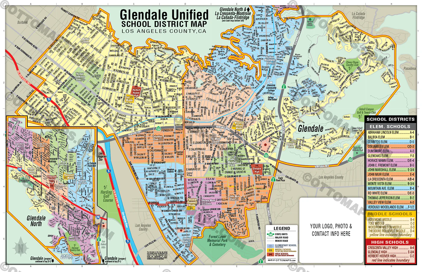 Glendale Unified School District Map - Los Angeles County, CA - FILES - PDF and AI Files, editable, vector, royalty free - Image 3