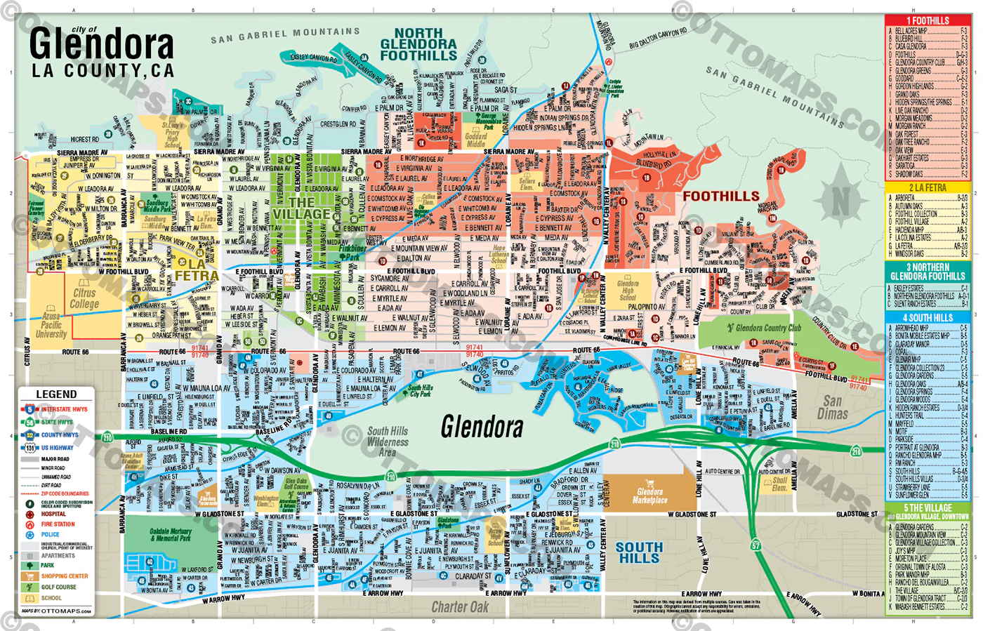 Glendora Map, Los Angeles County, CA - POSTER PRINTS