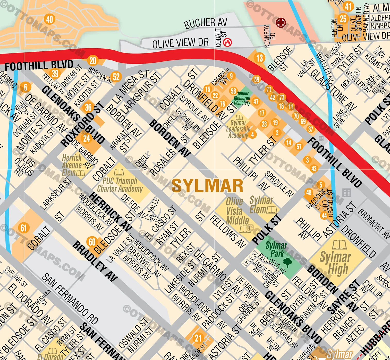 Granada Hills and Sylmar Map, includes San Fernando, Los Angeles, CA - FILES - PDF and AI, editable, vector, royalty free - Image 2