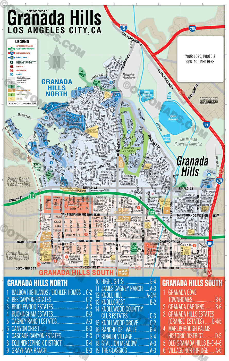 Granada Hills Map, Los Angeles, CA - FILES - PDF and AI, editable, vector, royalty free